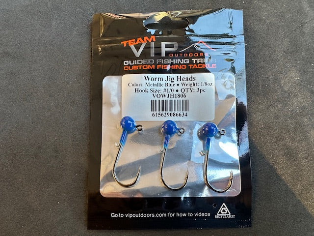 1/8 oz BLUE Jig Head. 1/0 2x Strong Hook with Worm Keep (3 Pack) – VIP Outdoors