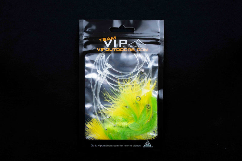 Load image into Gallery viewer, VIP Triple Hook Shrimp Flies &quot;Yellow/Green&quot; (80lb)
