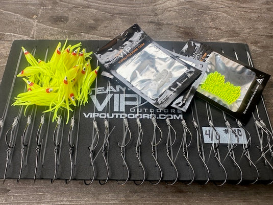 19, 4/0, 40# Salmon, DIY CHARTREUSE HOOCHIE Soft Spinner Leader Kits
