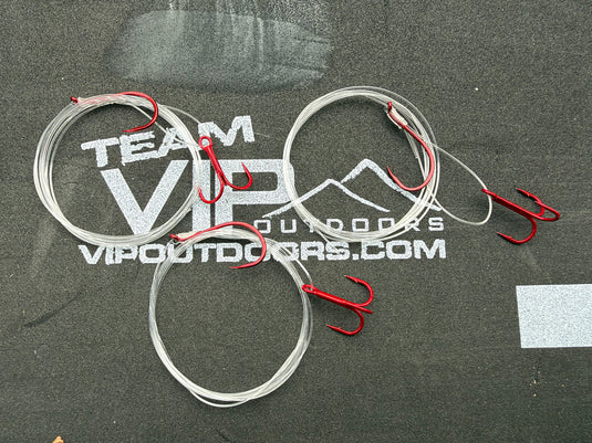 Single 2/0, Treble #4, 2x Strong Gamakatsu Red #30 Shrimp Leader,  48" leader, (3 pack)