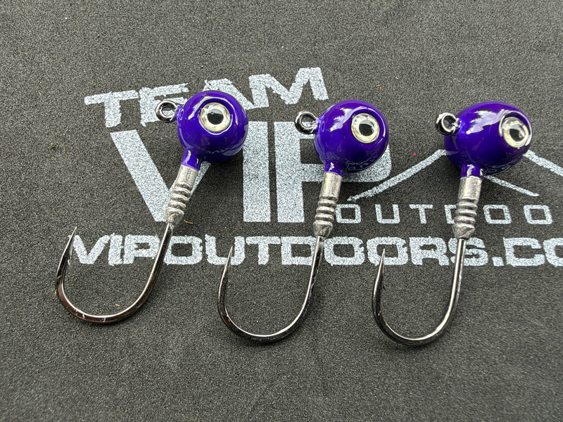 Load image into Gallery viewer, 3/4 oz Round (Purple) Jig Head. #3/0 2x Strong Hook (3PK)
