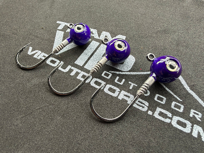Load image into Gallery viewer, 3/4 oz Round (Purple) Jig Head. #3/0 2x Strong Hook (3PK)
