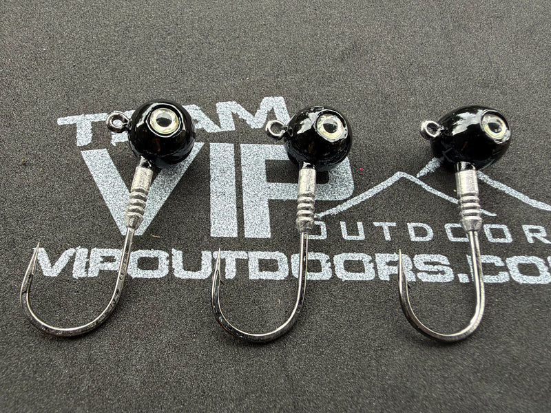 Load image into Gallery viewer, 3/4 oz Round (Black) Jig Head. #3/0 2x Strong Hook (3PK)
