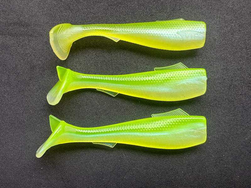 Load image into Gallery viewer, 4.5” VIP “Pearl/Chartreuse” Swim Bait (Single Bait)
