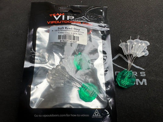 VIP Outdoors Soft Custer/Float Stop (Clear with Glitter) -36 pack
