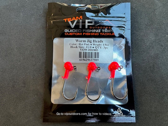 1/8 oz HOT PINK Jig Head. 1/0 2x Strong Hook with Worm Keep (3 Pack)