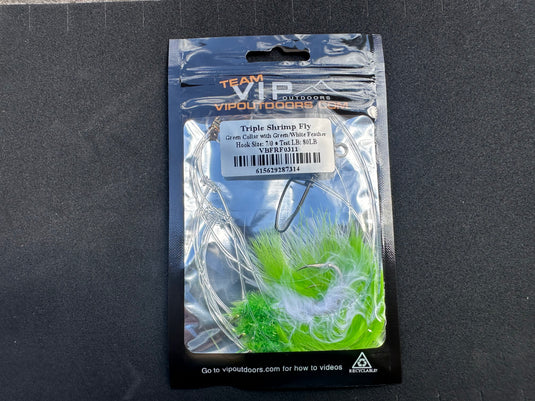 VIP Triple Hook Shrimp Flies "Green/White" (80lb)