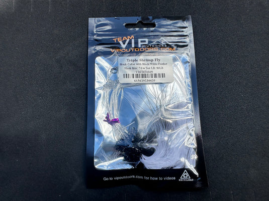 VIP Double Hook Shrimp Flies "Black/White" (60lb)