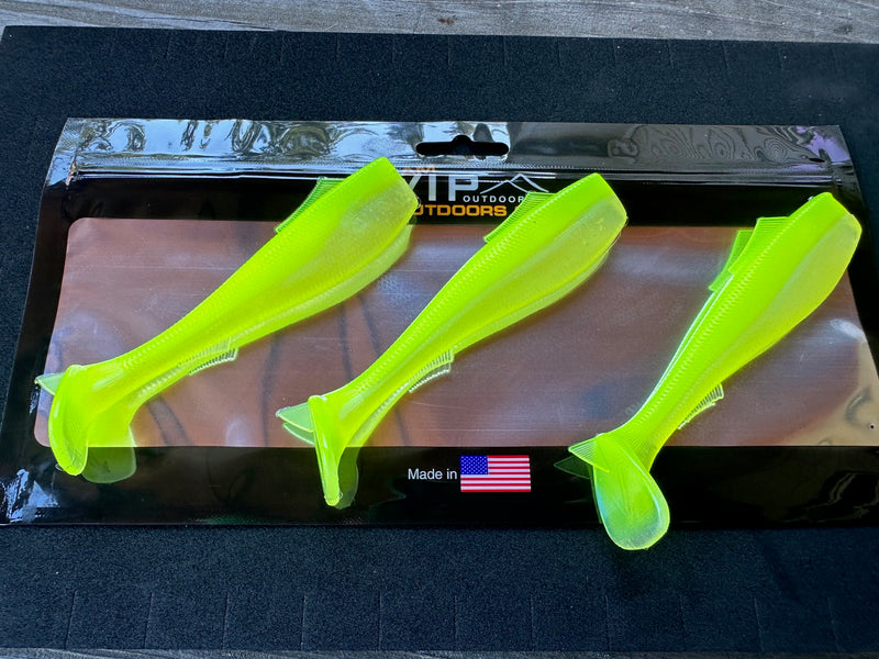 Load image into Gallery viewer, 4.5” VIP “Pearl/Chartreuse” Swim Bait (3 pack)
